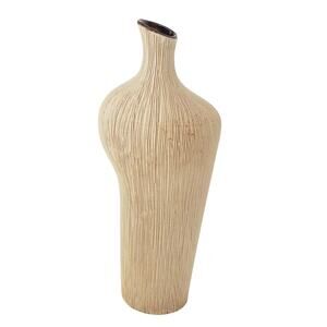 Vintage Tall 13" Ceramic Vase Ribbed Tan Crackle Ribbed Scratched Texture MCM